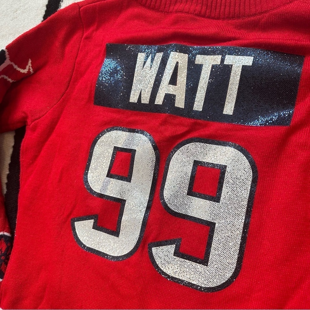 NFL team apparel Houston Texans JJ Watts crewneck red long sleeve knit sweater - Picture 7 of 7